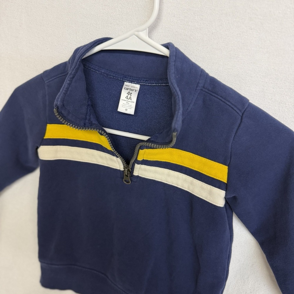 Carter's 4T Blue Fleece 1/4 Zip Mock Neck Striped Pullover Sweater Baby Boys